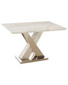Marco Marble 120cm Dining Table In White With X-Style Base