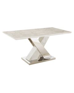 Marco Marble 160cm Dining Table In White With X-Style Base