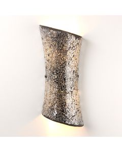Marconi LED 2 Lights Silver Crazed Mosaic Glass Wall Light In Satin Nickel