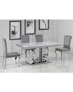 Massimo Marble Dining Table In White With 4 Liyana Grey Chairs