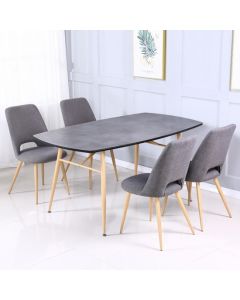 Matola Stone Effect Glass Dining Set With 4 Fabric Grey Chairs