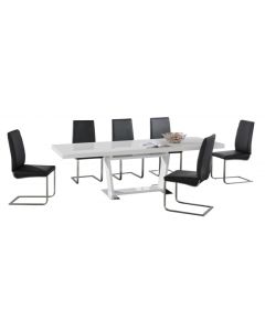 Maxwell Extending Wooden Dining Set In White High Gloss With 6 Chairs