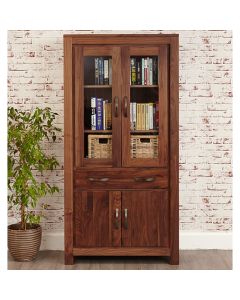 Mayan Large Wooden 4 Doors 1 Drawer Glazed Bookcase In Walnut