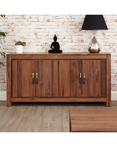 Mayan Large Wooden 4 Doors Low Sideboard In Walnut