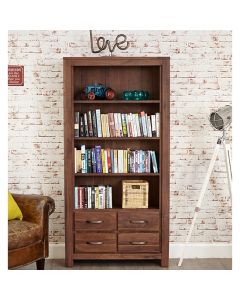 Mayan Large Wooden 4 Drawers Bookcase In Walnut