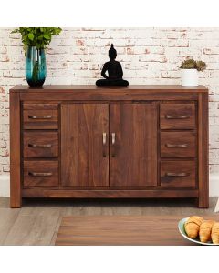 Mayan Wooden 2 Doors 6 Drawers Sideboard In Walnut