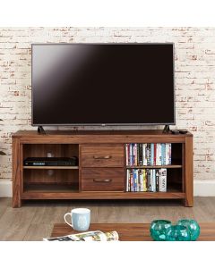 Mayan Wooden 2 Drawers 2 Shelves Low TV Stand In Walnut