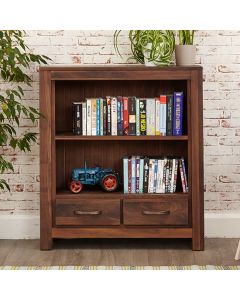 Mayan Wooden 2 Drawers Low Bookcase In Walnut