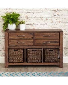 Mayan Wooden 4 Drawers 3 Shelves Console Table In Walnut
