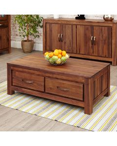 Mayan Wooden 4 Drawers Low Coffee Table In Walnut