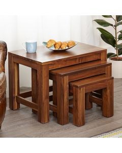 Mayan Wooden Nest of 3 Coffee Tables In Walnut