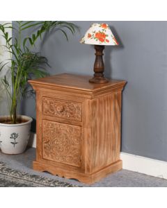 Artwork Solid Mango Wood Bedside Table With Storage In Oak