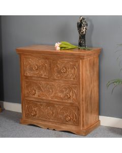 Artwork Solid Mango Wood Chest Of 4 Drawers In Oak