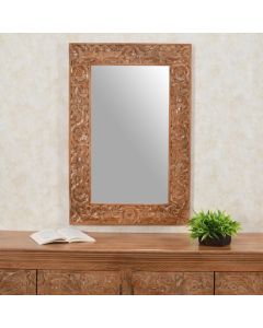 Artwork Wall Mirror With Oak Solid Mango Wood  Frame