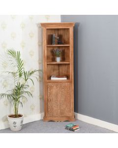 Artwork Solid Mango Wood Corner Bookcase In Oak