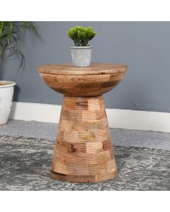 Surrey Solid Mango Wood Round Side Table Mushroom Style In Rough Swan