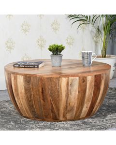 Surrey Solid Mango Wood Drum Coffee Table In Rough Swan