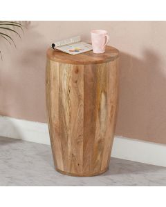 Surrey Solid Mango Wood Drum Side Table In Rough Swan