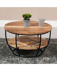 Surrey Solid Mango Wood Coffee Table With Shelf In Rough Swan