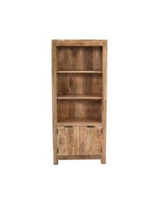 Surrey Solid Mango Wood Bookcase With 2 Doors In Rough Swan