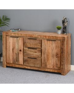 Surrey Solid Mango Wood Large Sideboard 2 Doors And 3 Drawers In Rough Swan