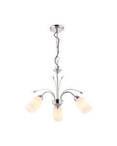 Meadow 3 Lights White Glass Ceiling Pendant Light In Chrome