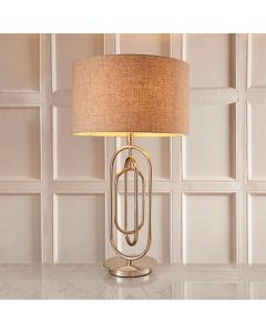 Meera Natural Linen Table Lamp In Antique Silver Leaf