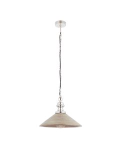 Melbury Ceiling Pendant Light In Grey Washed Wood And Bright Nickel