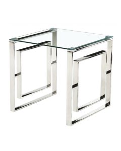 Memphis Clear Glass Lamp Table With Silver Metal Base