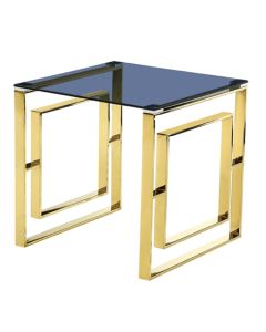Memphis Grey Glass Lamp Table With Golden Metal Base
