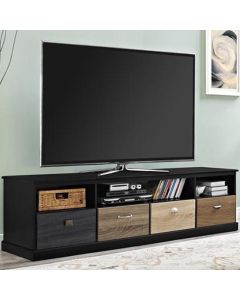 Mercer Large Wooden TV Stand In Black With Multicolour Drawers