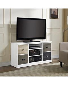Mercer Small Wooden TV Stand In White With Multicolour Drawers