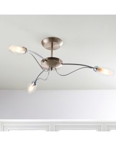 Mercury 3 Lights Clear And Frosted Glass Semi Flush Ceiling Light In Satin Chrome