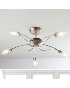 Mercury 5 Lights Clear And Frosted Glass Semi Flush Ceiling Light In Satin Chrome