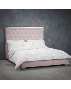 Meribel Velvet Upholstered Double Bed In Pink