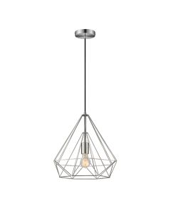 Merton 1 Bulb Double-Layered Cage Small Ceiling Pendant Light In Satin Nickel