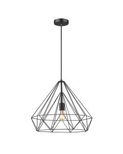 Merton 1 Bulb Double-Layered Cage Large Ceiling Pendant Light In Matt Black