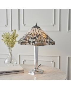 Metropolitan Medium Tiffany Glass Table Lamp In Polished Aluminium