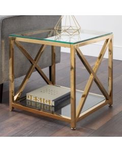 Miami Clear Glass Lamp Table In Gold Cross Frame