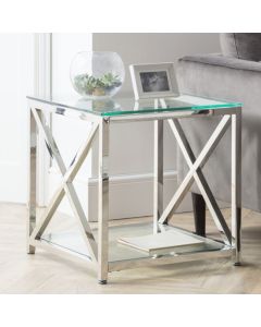 Miami Clear Glass Lamp Table With Chrome Frame