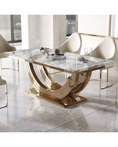 Midas Natural Stone Dining Table In Marble Effect With Stainless Steel Base