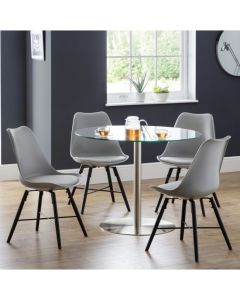 Milan Clear Glass Dining Table With 4 Kari Grey Chairs