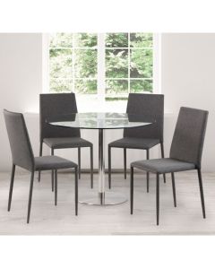 Milan Round Clear Glass Dining Table With 4 Jazz Grey Chairs
