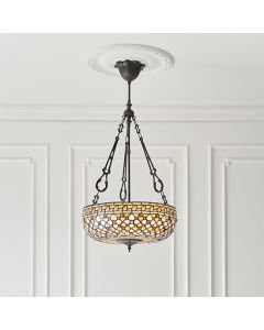 Mille Feux Large Inverted Tiffany Glass 3 Lights Flush Ceiling Light In Dark Bronze