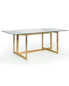 Minori Clear Glass Dining Table With Gold Geometric Legs