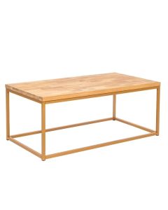 Mirelle Wooden Coffee Table Solid In Oak With Gold Metal Frame