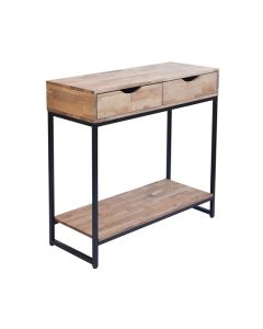 Mirelle Wooden Console Table In Solid Oak With Black Metal Frame