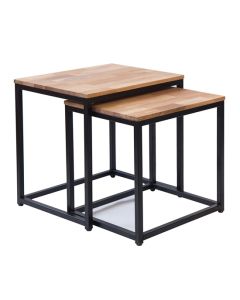 Mirelle Solid Oak Nest Of Tables With Black Metal Frame