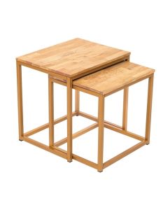 Mirelle Solid Oak Nest Of Tables With Gold Metal Frame