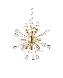 Miro 9 Lights Clear Crystal Ceiling Pendant Light In Satin Brass